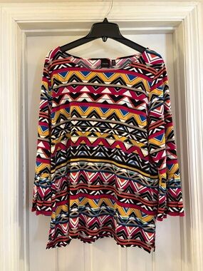 Rafaella Multicolor Geometric Print Long Sleeve Top